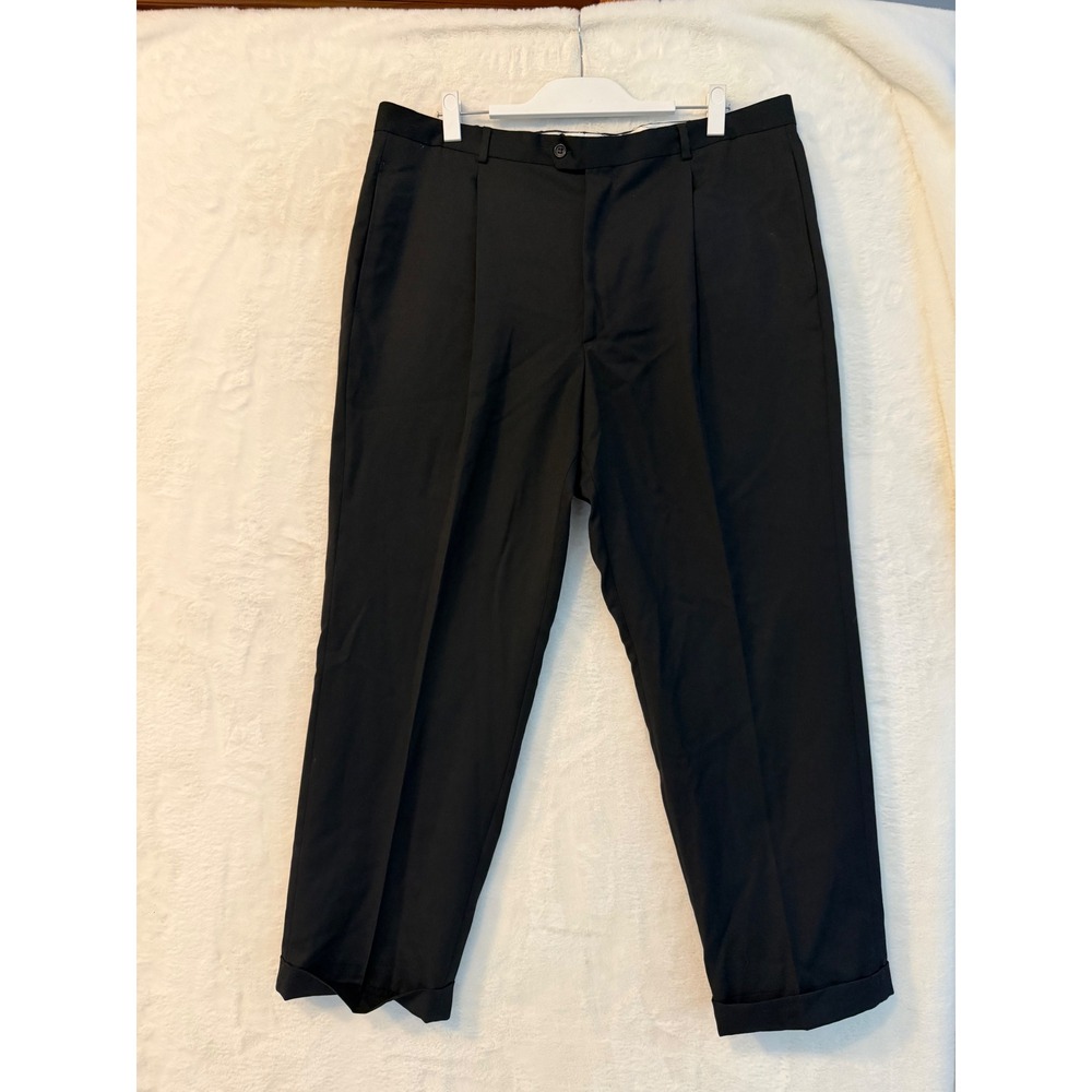 Luca Rossi Italia Mens 38x29 Black Wool Pleated Cuffed Dress Pants Made in Italy